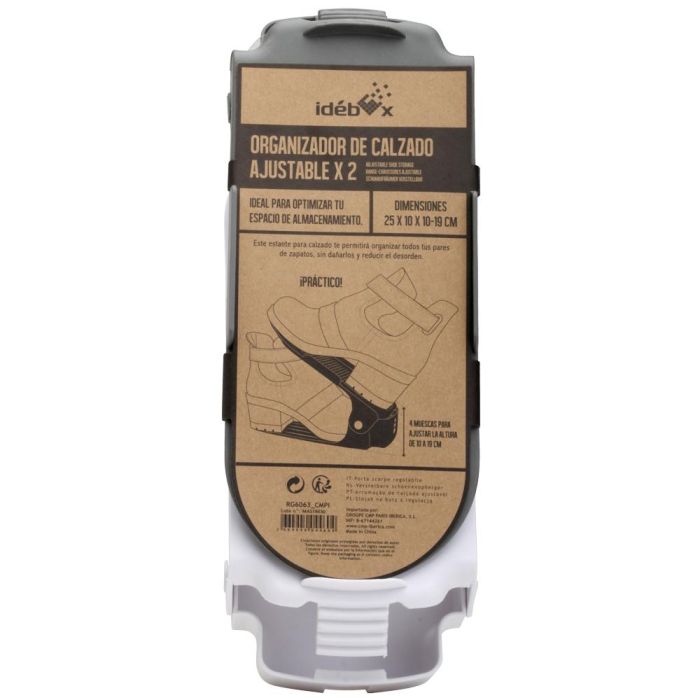 Idebox Juego de 2 Organizadores de Calzado para Ahorrar Espacio, Zapatero Ajustable, Compatible con Tacones y Planos, Blanco-Negro, Rojo-Gris, Negro-Gris, Gris-Blanco 1