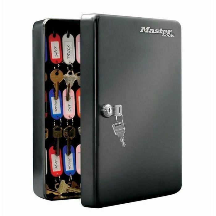 Master Lock Gabinete de llaves de acero para 50 llaves, negro, con sistema de bloqueo y 2 llaves incluidas, llaveros y etiquetas
