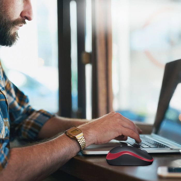 Logitech M185 Ratón Inalámbrico RF Plug-and-Play Rojo con Nano Receptor USB, Ergonómico, Fiable, Batería 1 Año 8