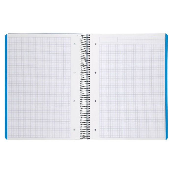 Cuaderno Espiral Liderpapel A4 Micro Wonder Tapa Plastico 120H 90 gr Cuadro 5 mm 5 Banda4 Taladros Color Celeste 5