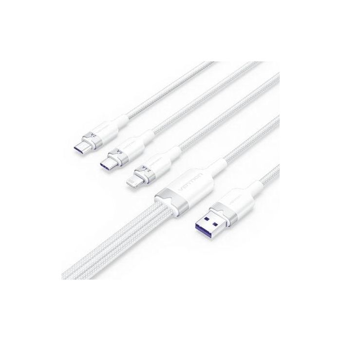 Cable USB 2.0 Lightning Vention CTPWG/ USB Macho/ USB Tipo-C Macho - MicroUSB Macho - Lightning Macho/ 1.5m/ Blanco