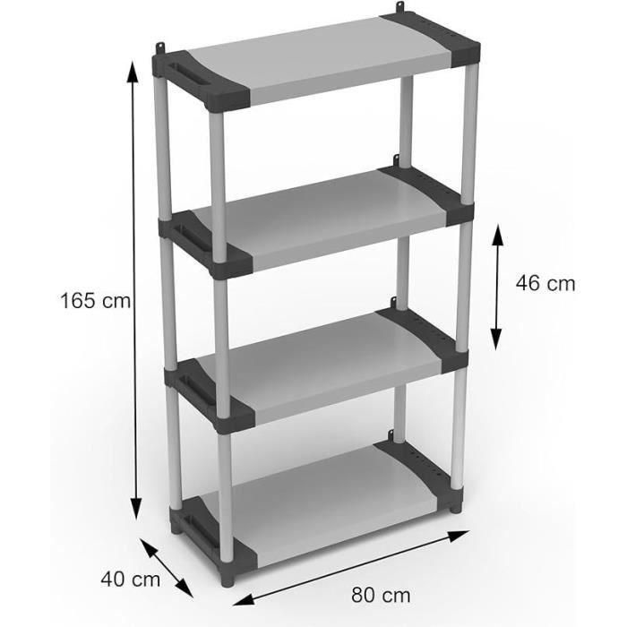 Estante de plástico - TOOD - 4 estantes - Carga 80 kg por estante - 80x40x168 cm - Negro/gris 5 Estante de plástico - TOOD - 4 estantes - Carga 80 kg por estante - 80x40x168 cm - Negro/gris 5