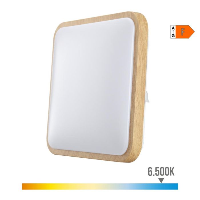 Aplique superficie cuadrado led 18w 1820lm 6500k 33x33x7cm efecto madera edm