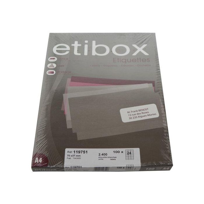 Etiquetas Adh.Impr. A4 Blanca Caja 100H C.Rectos 70X37 Mm 2.400 Uds.