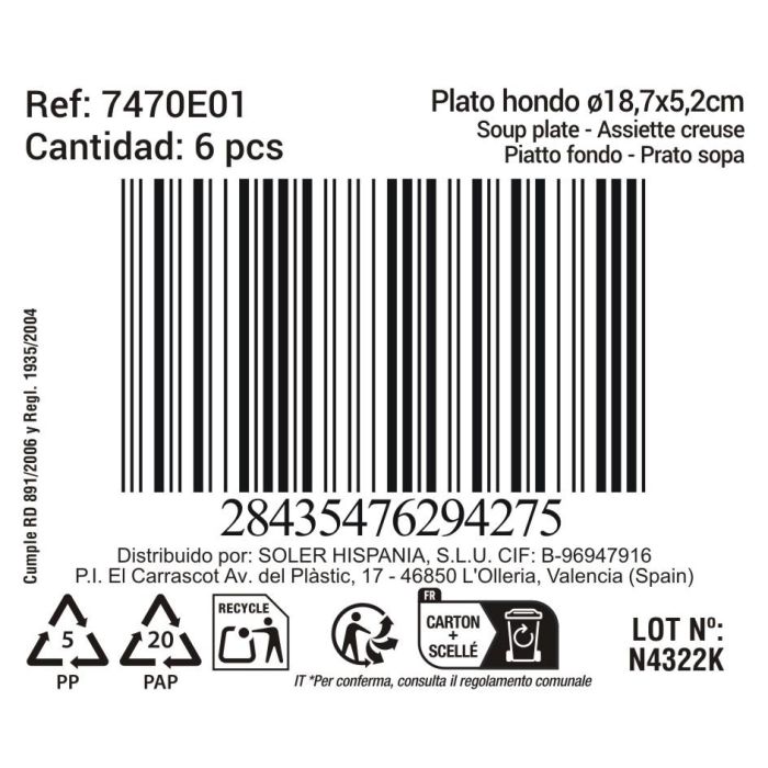 La Mediterranea Plato Hondo Black Clay Ø18,7 x 5,2 cm (12 Unidades)