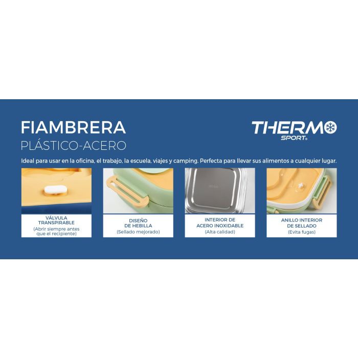Thermosport Fiambrera de Plástico y Acero Cuadrada 750 ml - 17.5 cm (Ancho) x 17.3 cm (Largo) x 8.4 cm (Alto) 7