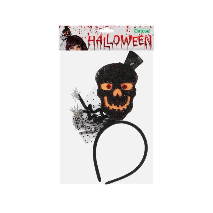 Diadema Halloween Calavera Negro Y Naranja Mujer Adulto para Fiestas Temáticas y Noches de Disfraces 1
