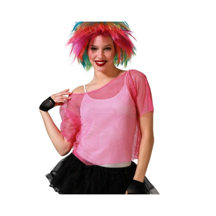 Camiseta Rejilla Rosa Carnaval Mujer Adulto