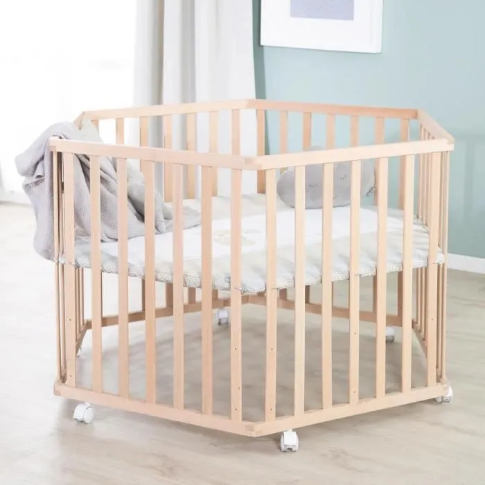 Roba Parque infantil hexagonal - Altura regulable - Base extraíble - 6 ruedas con freno - Madera natural - Diseño de osito de peluche 2 Roba Parque infantil hexagonal - Altura regulable - Base extraíble - 6 ruedas con freno - Madera natural - Diseño de osito de peluche 2