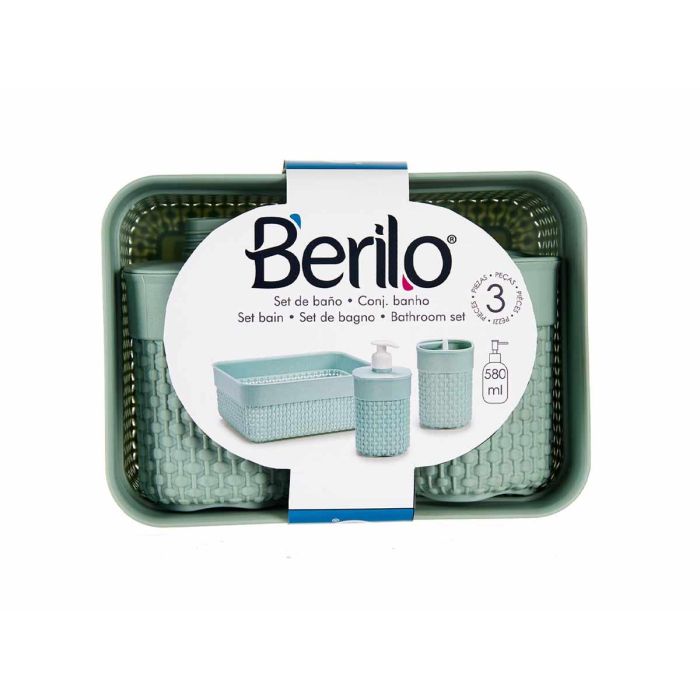 Set 3 Piezas Baño Verde Menta Plástico Berilo - 16.5x9x22.8 cm (12 Unidades) 2 Set 3 Piezas Baño Verde Menta Plástico Berilo - 16.5x9x22.8 cm (12 Unidades) 2