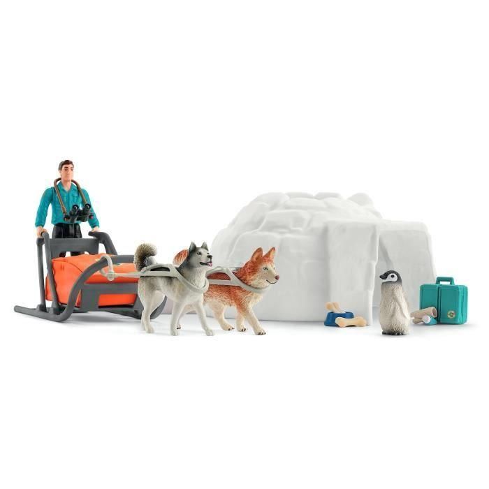 Schleich 42558 Set Expedición Antártica Wild Life: Guardián Tom, 2 Huskies, Pingüino Emperador Joven e Igloo con Tobogán, Niños +3 años 1