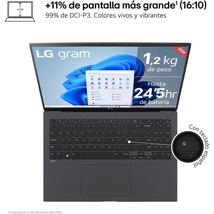 Portátil LG Gram 16Z90T-G.AD88B Intel Core Ultra 7-255H/ 32GB/ 1TB SSD/ 16"/ Win11 1
