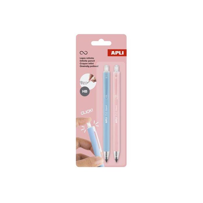 Lapiz Apli Grafito Hb Infinito Retractil (Azul Y Rosa) Pack De 2