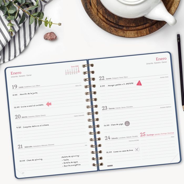 FINOCAM 762020426 Agenda 2026 Trendy Alma E10 155x212mm Semana Vista Horizontal Azul