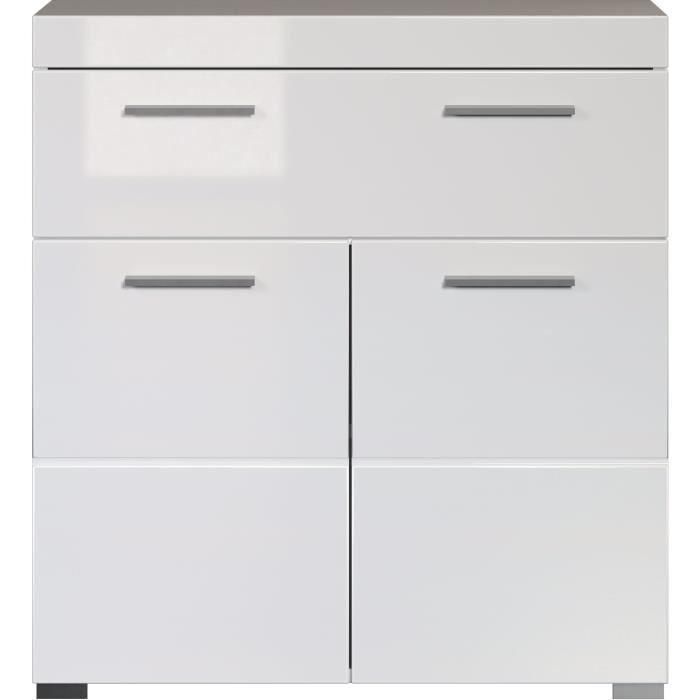 Mueble bajo de baño Amanda - Blanco - 2 puertas + 1 cajón - L73 x P31 x H79 cm - TRENDTEAM 2 Mueble bajo de baño Amanda - Blanco - 2 puertas + 1 cajón - L73 x P31 x H79 cm - TRENDTEAM 2