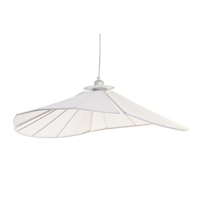 DKD Home Decor Lámpara de Techo Estilo Oriental con Diseño Abanico, Plafón de Lino Blanco, 68x68x21 cm, Bombilla E27 50W