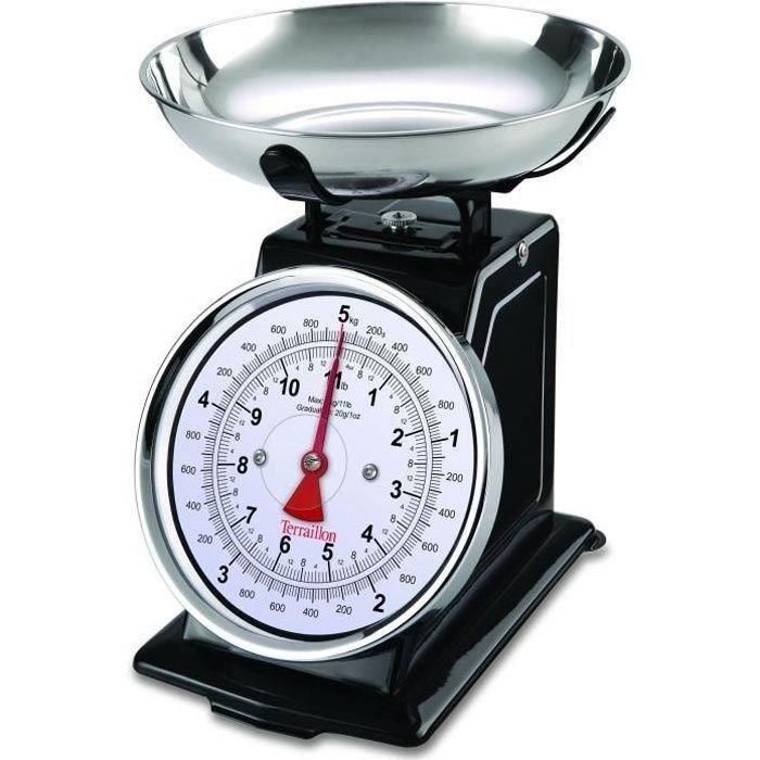 Báscula mecánica TERRAILLON 14477 Retro Deco - 5 kg - Bol 1L - Dial grande - Metal - Negro Báscula mecánica TERRAILLON 14477 Retro Deco - 5 kg - Bol 1L - Dial grande - Metal - Negro