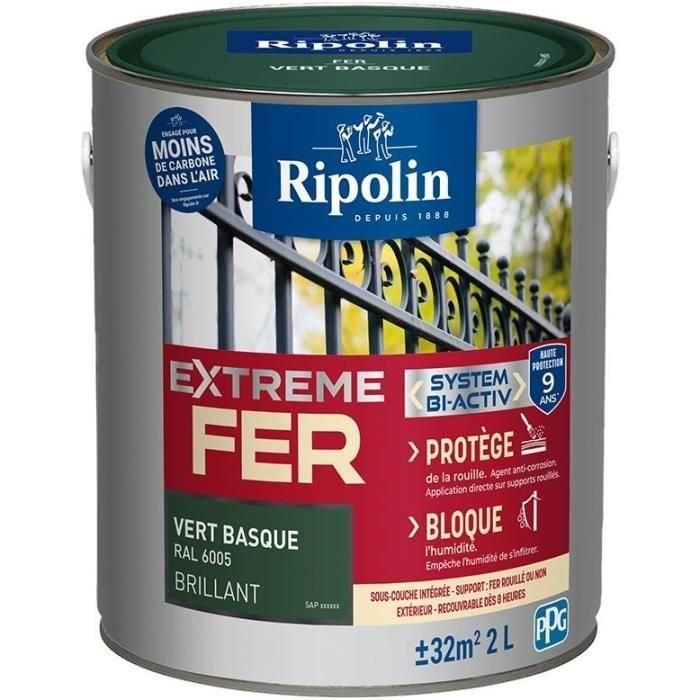Ripolin PPG396708 Base de Hierro Extremo Verde Vasco RAL 6005 Brillante - 2 L