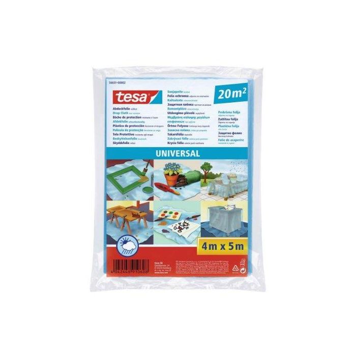 Tesa 56651-00002-01 Plástico Protector Universal para Cubrir Grandes Superficies, Impermeable, Duradero, 20 m² (4x5 m)