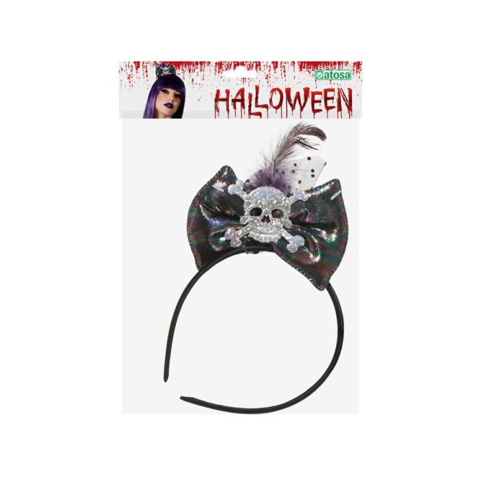Diadema Halloween Pajarita Plateado Calavera Mujer Adulto Accesorio Disfraz Fiesta 1