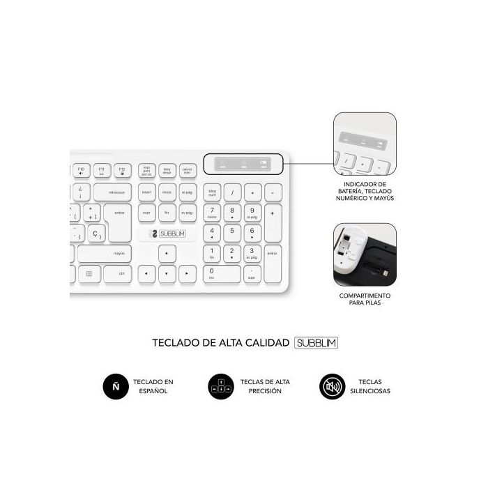 Teclado y Ratón Inalámbrico Subblim SUBKBC-CSSW11 Blanco Qwerty Español 3