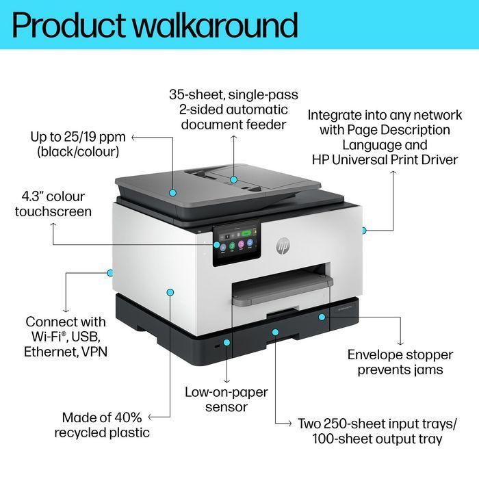 HP OfficeJet Pro 9130b All-in-One Printer Inyección de tinta térmica A4 4800 x 1200 DPI 25 ppm Wifi 4 HP OfficeJet Pro 9130b All-in-One Printer Inyección de tinta térmica A4 4800 x 1200 DPI 25 ppm Wifi 4
