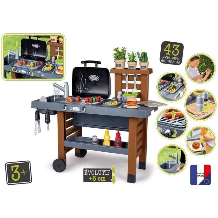 Smoby - Garden Kitchen - Cocina Exterior Evolutiva - Parrilla Con Llamas Mágicas Retráctiles - 40 Accesorios 1