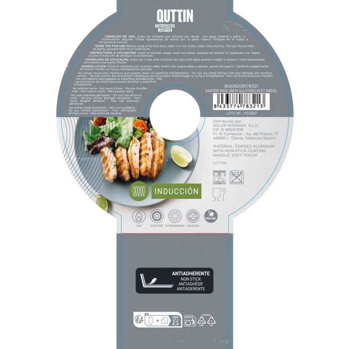 Sartén Wok Inde 28 cm aluminio forjado con mango de acero Absol Quttin (6 Unidades) 4 Sartén Wok Inde 28 cm aluminio forjado con mango de acero Absol Quttin (6 Unidades) 4