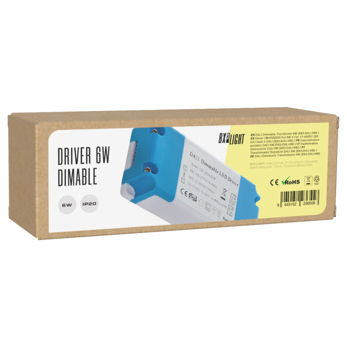 BX3 LIGHT CM-6VADDR Driver LED DALI 6W 300mA 12-48VDC Clase II, Fuente de Alimentación para Luminarias LED Regulable, Flicker Free