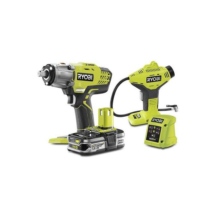 Ryobi RYKITLLAIN Kit de Herramientas Inalámbricas 18V: Llave Impacto 400Nm, Inflador 10.3 Bar, Batería 1.5Ah Lithium+ y Cargador Ryobi RYKITLLAIN Kit de Herramientas Inalámbricas 18V: Llave Impacto 400Nm, Inflador 10.3 Bar, Batería 1.5Ah Lithium+ y Cargador