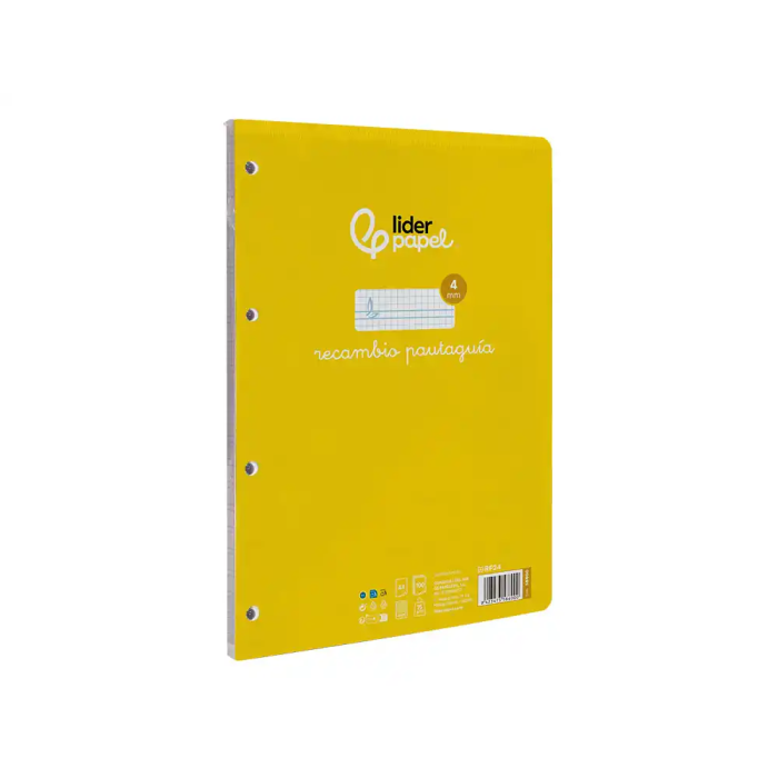 Liderpapel Recambio A4 Pautado Guía 100 Hojas 75gr Cuadriculado Pautado 4mm Con Margen 4 Taladros 2