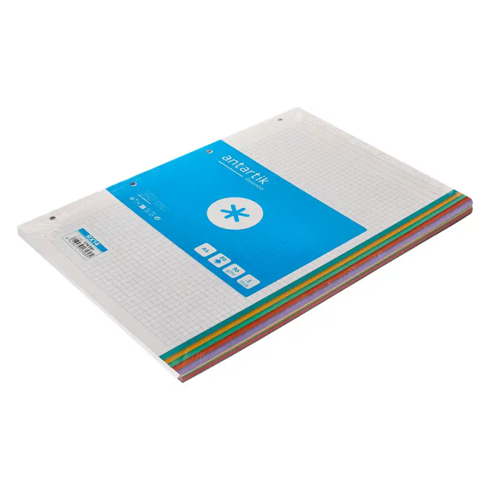 Antartik Recambio A4 80 Hojas 90gr Cuadro 5 mm 4 Taladros Bandas de 5 Colores Pastel 4