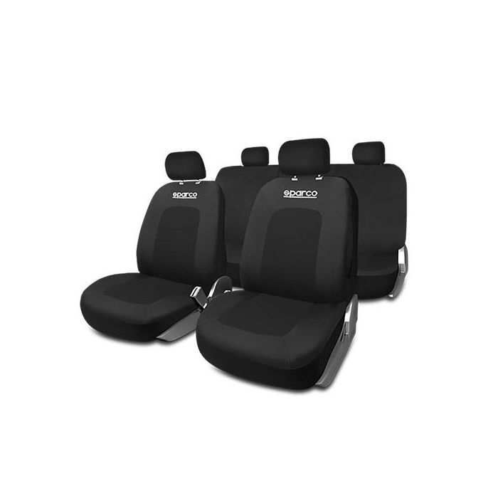 Sparco SPCS442BK Juego Completo Fundas Asiento Coche Sport Negras Universal 5 Cabezales Cremalleras Asientos Traseros Lavables Sparco SPCS442BK Juego Completo Fundas Asiento Coche Sport Negras Universal 5 Cabezales Cremalleras Asientos Traseros Lavables