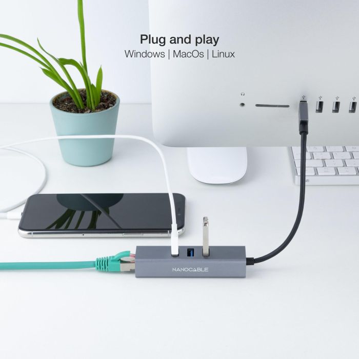 Nano Cable 10.03.0407 Hub USB 3.0 a Ethernet Gigabit con 3 Puertos USB 3.0, Color Gris, Longitud 15 cm 3 Nano Cable 10.03.0407 Hub USB 3.0 a Ethernet Gigabit con 3 Puertos USB 3.0, Color Gris, Longitud 15 cm 3