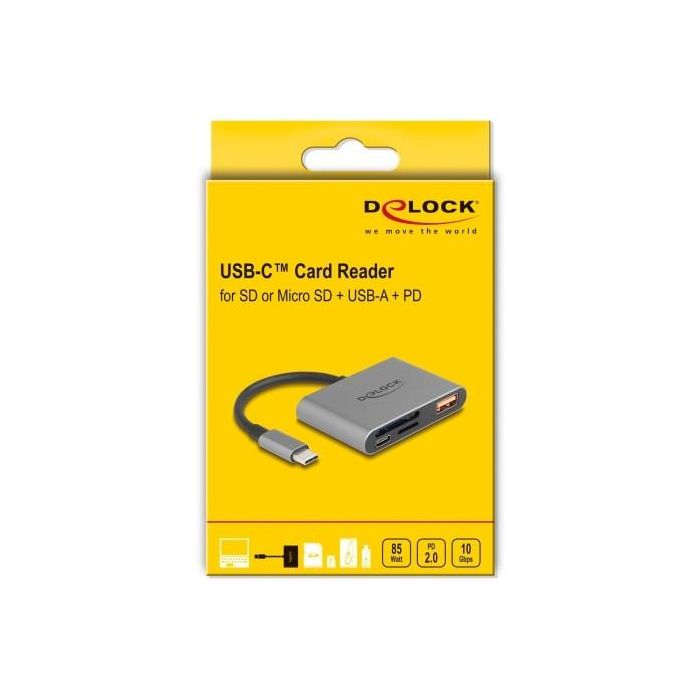 DELOCK USB-C Card Reader fur SD und Micro SD Speicherkarten + USB 10 Gbps Typ-A Port und USB Type-C PD 2.0 85 W 2 DELOCK USB-C Card Reader fur SD und Micro SD Speicherkarten + USB 10 Gbps Typ-A Port und USB Type-C PD 2.0 85 W 2