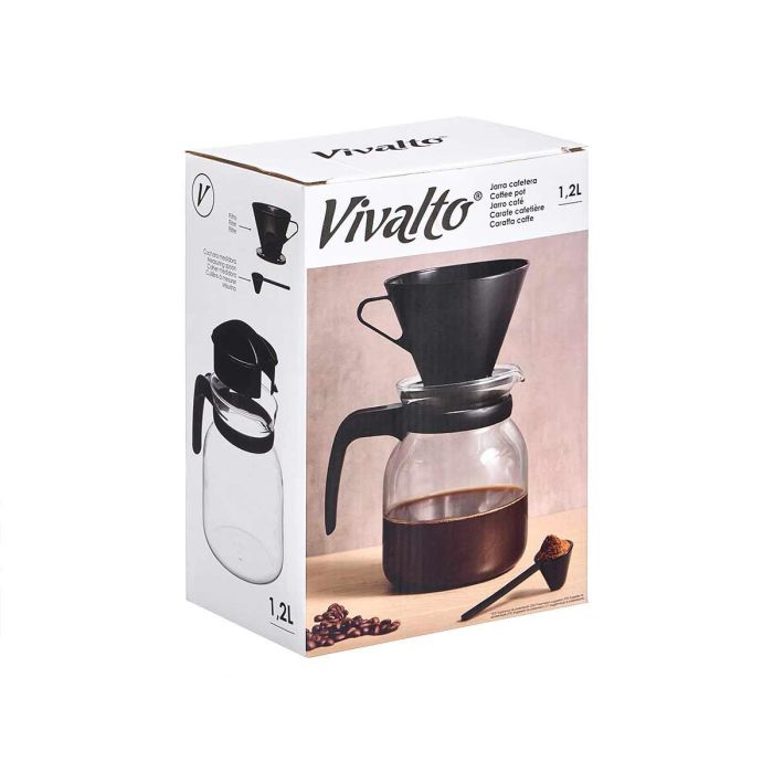 Jarra Cafetera Filtro Negra 1,2L Vivalto - Cristal y PP, 18x23x12.5 cm (12 Unidades) 1 Jarra Cafetera Filtro Negra 1,2L Vivalto - Cristal y PP, 18x23x12.5 cm (12 Unidades) 1