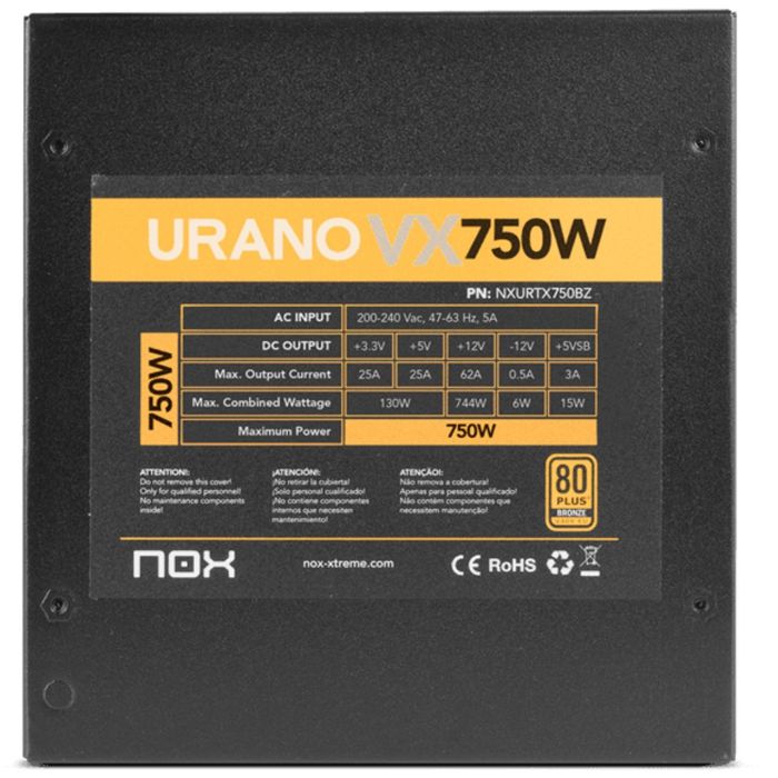 Fuente de Alimentación Nox Urano VX/ 750W/ Ventilador 14cm/ 80 Plus Bronze 2 Fuente de Alimentación Nox Urano VX/ 750W/ Ventilador 14cm/ 80 Plus Bronze 2