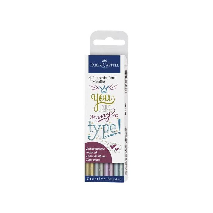 Rotulador Fibra Faber-Castell Pitt Estuche De 4 (Oro-Plata-Rubi-Azul)