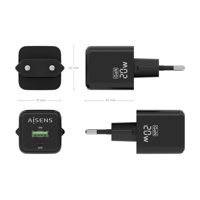 Cargador de Pared Aisens ASCH-20W2P011-BK 20 W Negro (1 unidad) 2
