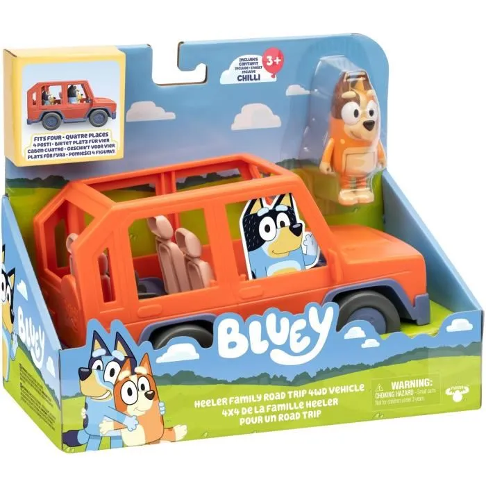 Moose 4x4 Familia Bluey 17661 Todoterreno con Figura Articulada de Chilli para Viajes por Carretera, Incluye 4 Figuras Bluey, +3 Años 2