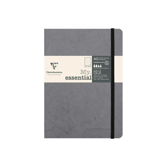 Cuaderno Clairefontaine Age Bag My Essentials Cosido A5 Dot 96H Gris (Set de 5)