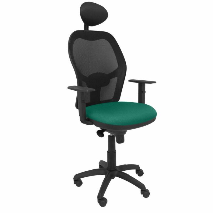 PIQUERAS Y CRESPO Silla Jorquera malla negra asiento bali verde esmeralda con cabecero fijo PIQUERAS Y CRESPO Silla Jorquera malla negra asiento bali verde esmeralda con cabecero fijo