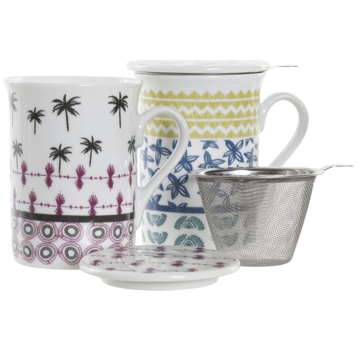 DKD Home Decor Mug Infusiones Colonial de Gres y Porcelana, 280ml, Azul Granate, 8.5 x 11 x 11 cm, Apto Microondas y Lavavajillas (12 Unidades) 1