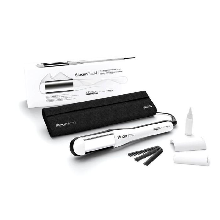 L'Oreal Steampod 4 All In One - Plancha de Pelo a Vapor 3 en 1 con 95% Menos Daño, X3 Más Rápida, Incluye 3 Peines y Bolsa