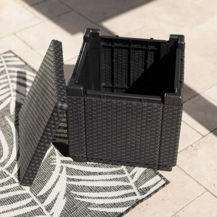 ALLIBERT JARDIN Mesa cubo de mimbre tejida con 60 l de almacenamiento - 42x42x39 cm - Grafito 5 ALLIBERT JARDIN Mesa cubo de mimbre tejida con 60 l de almacenamiento - 42x42x39 cm - Grafito 5