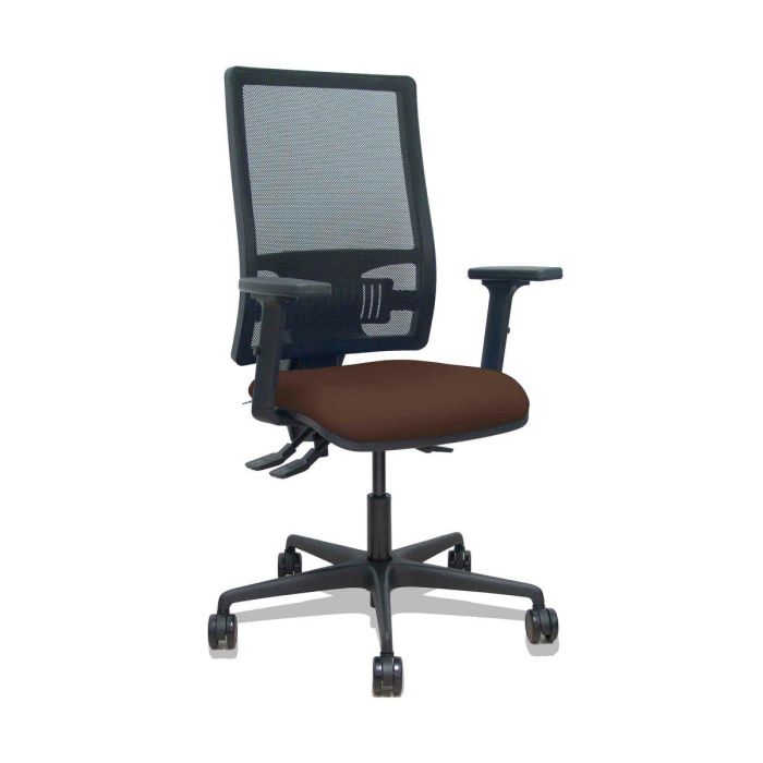 PIQUERAS Y CRESPO Silla Bormate asincro malla negra asiento bali marron oscuro brazos 2D ruedas 65mm PIQUERAS Y CRESPO Silla Bormate asincro malla negra asiento bali marron oscuro brazos 2D ruedas 65mm