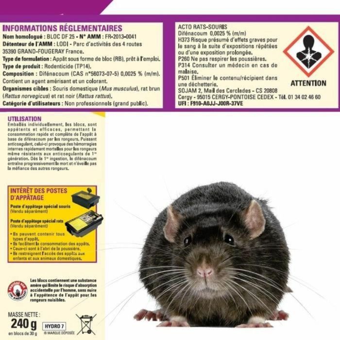 Cebo para ratas y ratones - ACTO - 12 bloques de 20 g - Muy atractivo - Control eficaz de roedores - Peso total 240 g 3 Cebo para ratas y ratones - ACTO - 12 bloques de 20 g - Muy atractivo - Control eficaz de roedores - Peso total 240 g 3