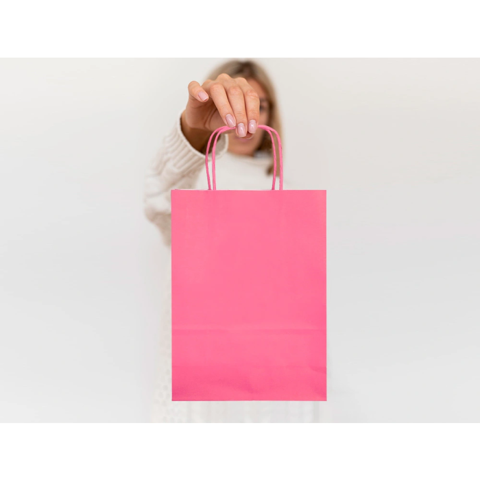 Q-connect Bolsa regalo papel celulosa rosa L con asa retorcida 320x140x400 mm 7