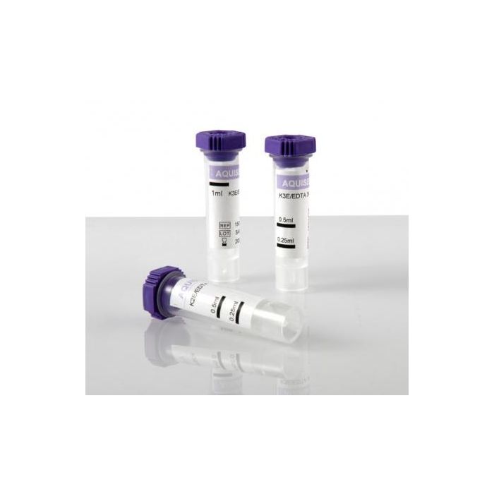 Aquisel Tubos EDTA 3K Malva para Muestras de Sangre, 0,5 mL (12x55 mm), 100 Unidades