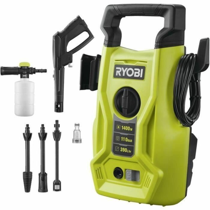 Ryobi RYO1691998329748 Hidrolimpiadora alta presión 1400W, 110 bares, 390L, Manguera PVC 5m, Lanza Vario, Lanza Turbo, Boquilla detergente 0 Ryobi RYO1691998329748 Hidrolimpiadora alta presión 1400W, 110 bares, 390L, Manguera PVC 5m, Lanza Vario, Lanza Turbo, Boquilla detergente 0